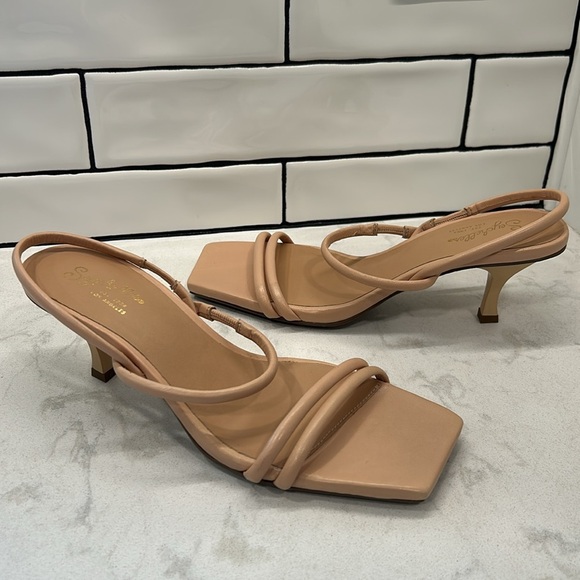 Seychelles Banks Leather Sandal Square Toe Neutral Kitten Heel 9 - Picture 5 of 16